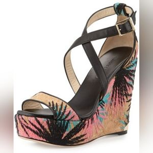 Jimmy Choo Portia Palm-Embroidered Wedge heel Sandal 8.5 - 9 39.5